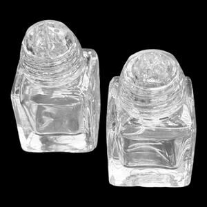 Glass Box Cube Shape Salt & Pepper Shakers West German Made Glass Screw-on Lids